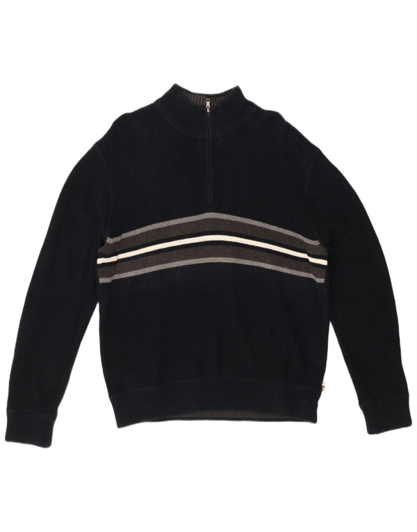 EDDIE BAUER Maglione da uomo con zip e collo grande in cotone a righe blu navy