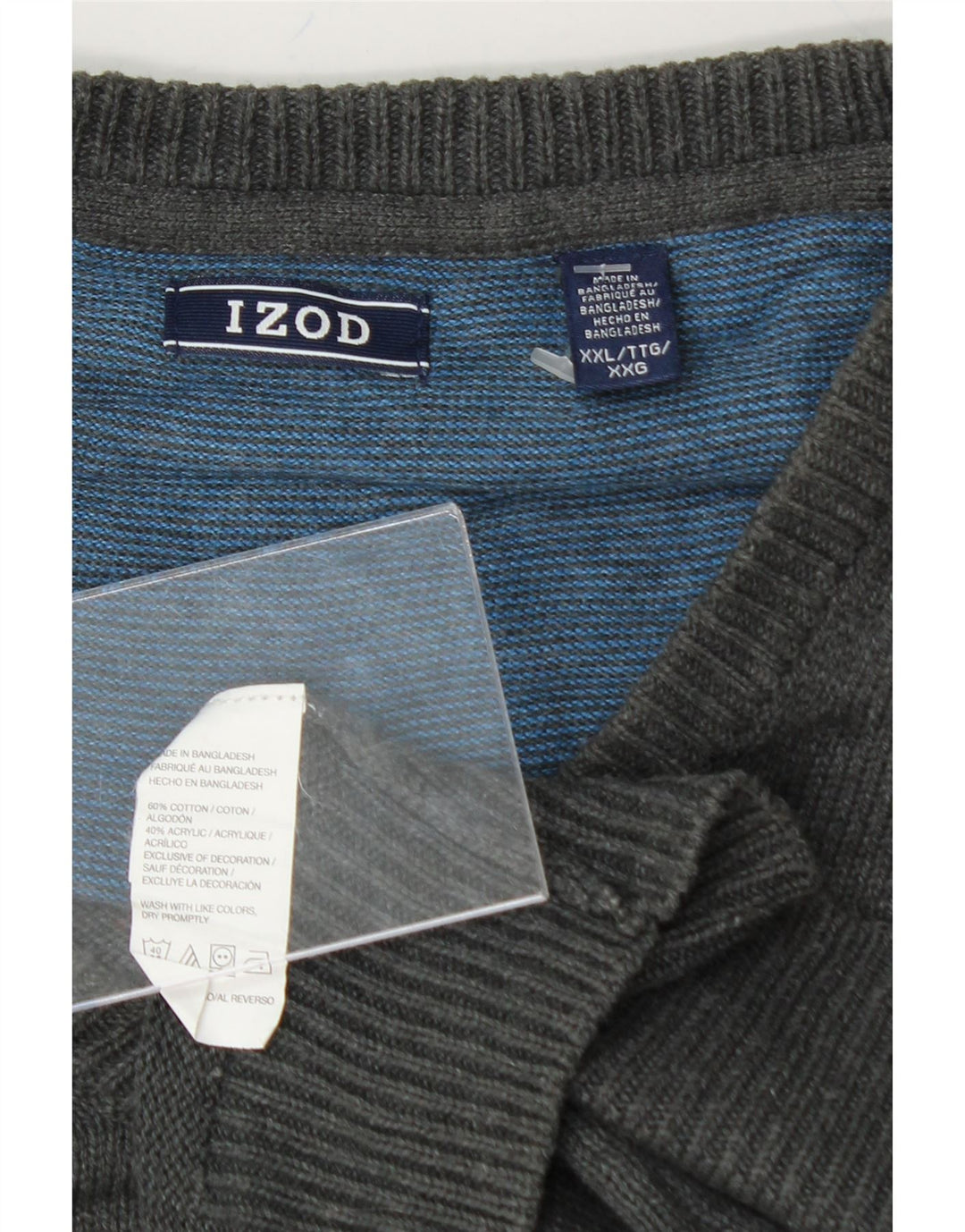 IZOD Mens V-Neck Jumper Sweater 2XL Grey Cotton Vintage Izod and Second-Hand Izod from Messina Hembry 