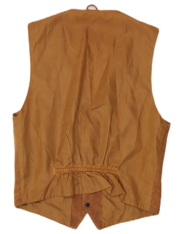 Gilet da donna vintage UK 12 in pelle marrone medio