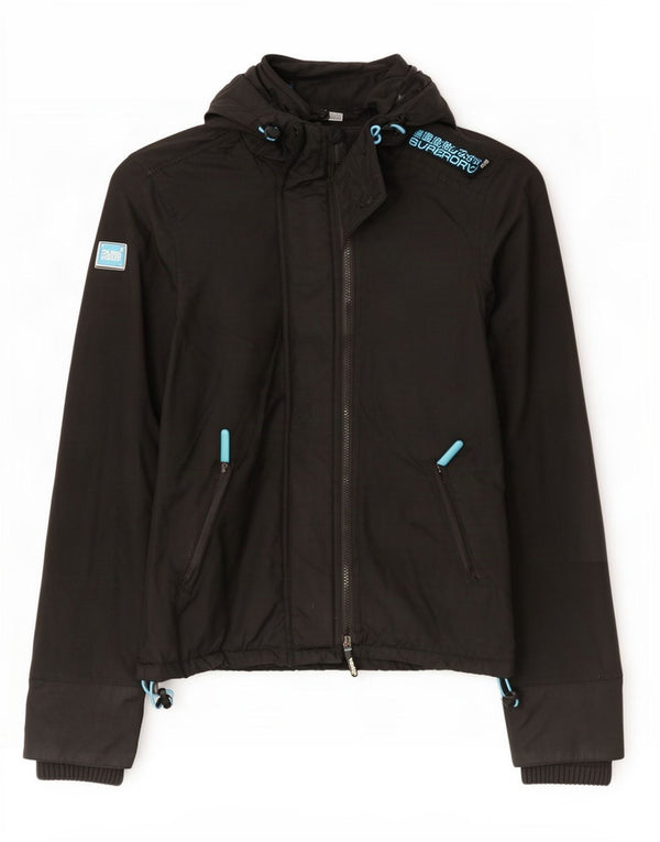 Giacca a vento con cappuccio da donna Superdry UK 14 nylon nero medio