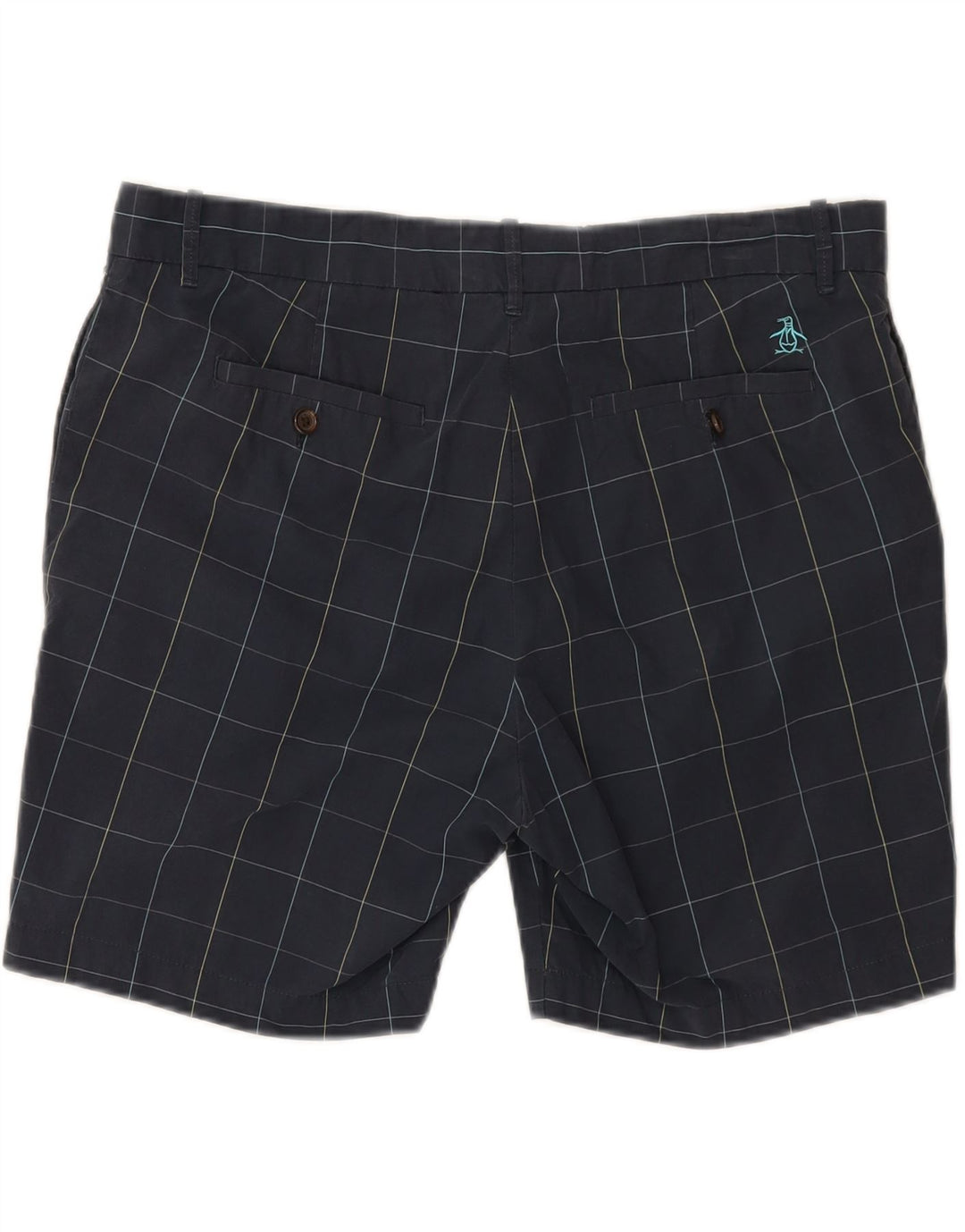 PENGUIN Mens Chino Shorts W36 Large Navy Blue Check Cotton Vintage Penguin and Second-Hand Penguin from Messina Hembry 