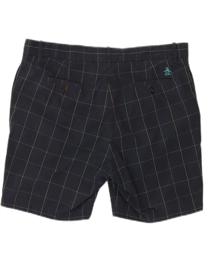 PENGUIN Mens Chino Shorts W36 Large Navy Blue Check Cotton Vintage Penguin and Second-Hand Penguin from Messina Hembry 