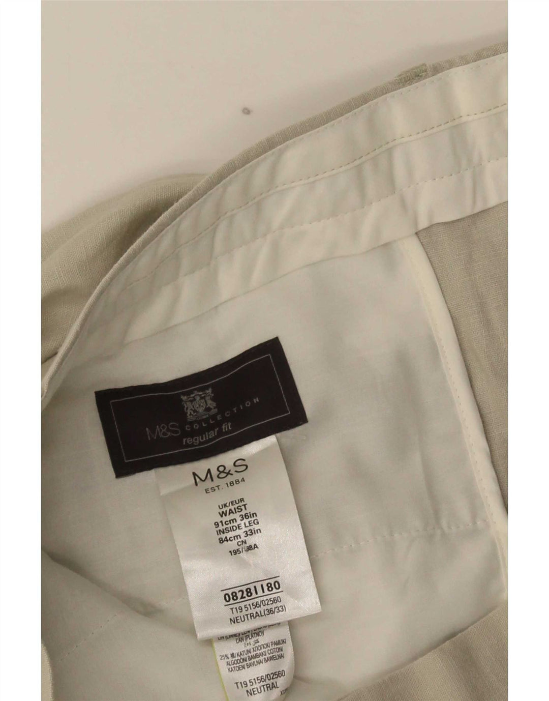 Pantaloni chino vestibilità regolare da uomo Marks & Spencer W36 L33 lino beige