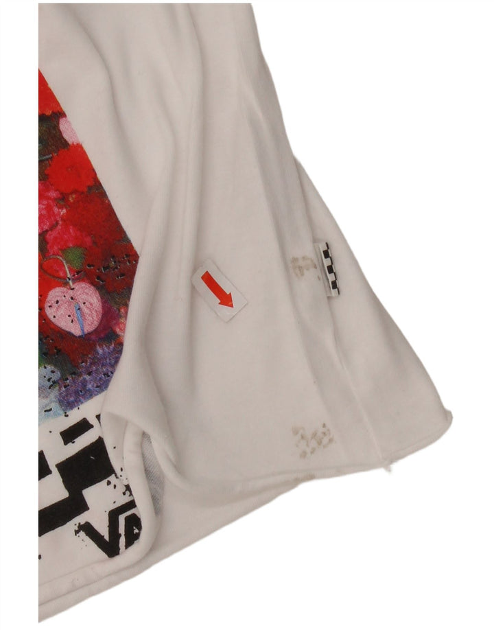 Top corto grafico da donna VANS manica lunga UK 6 XS bianco