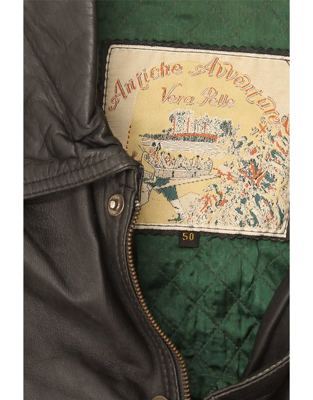 Giacca in pelle vintage da uomo IT 50 grande in pelle nera