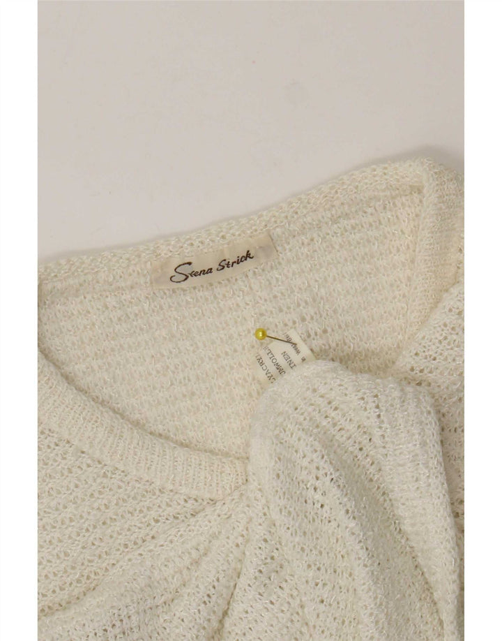 Maglione cardigan da donna vintage UK 10 piccolo poliacrilico bianco