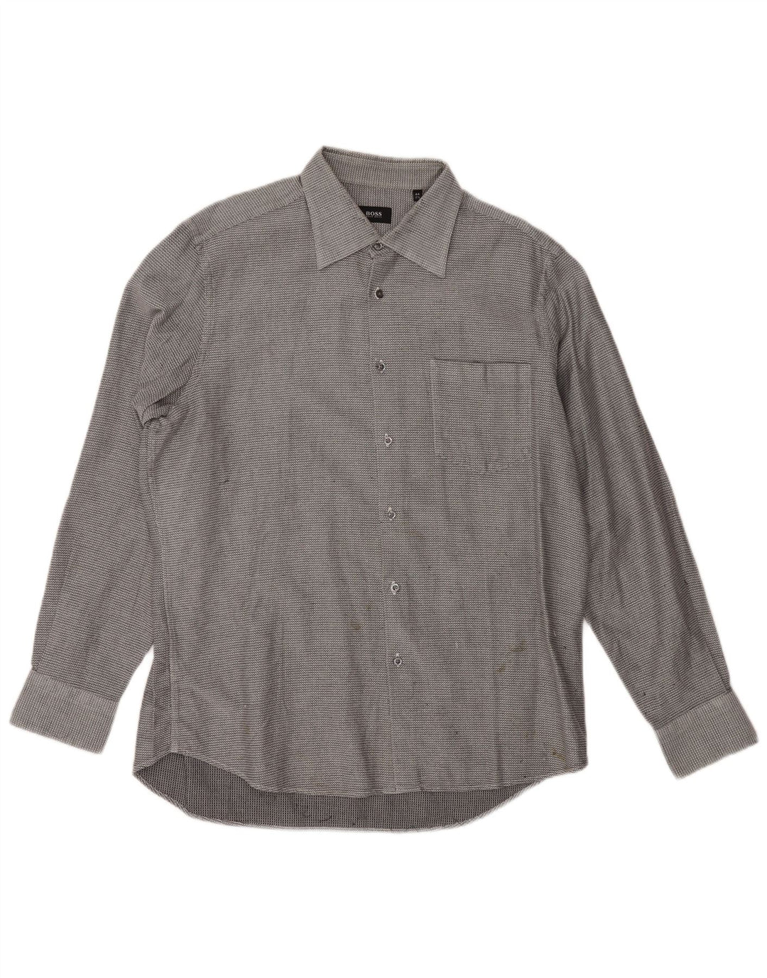 Camicia in flanella da uomo HUGO BOSS taglia 17 1/2 44 XL cotone geometrico grigio