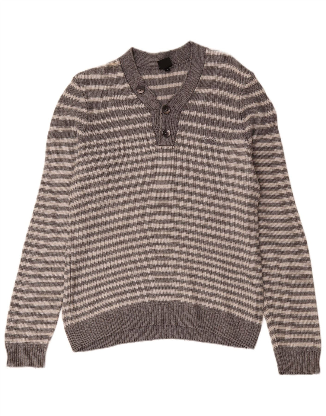 Hugo Boss Maglione da uomo con scollo a V piccolo cotone a righe grigie