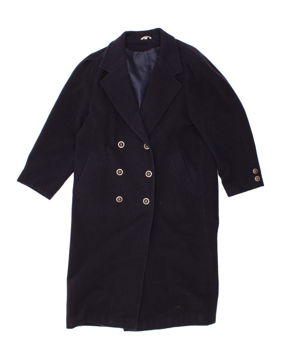 VINTAGE Womens Double Breasted Coat UK 14 Medium Navy Blue New Wool Vintage Vintage and Second-Hand Vintage from Messina Hembry 