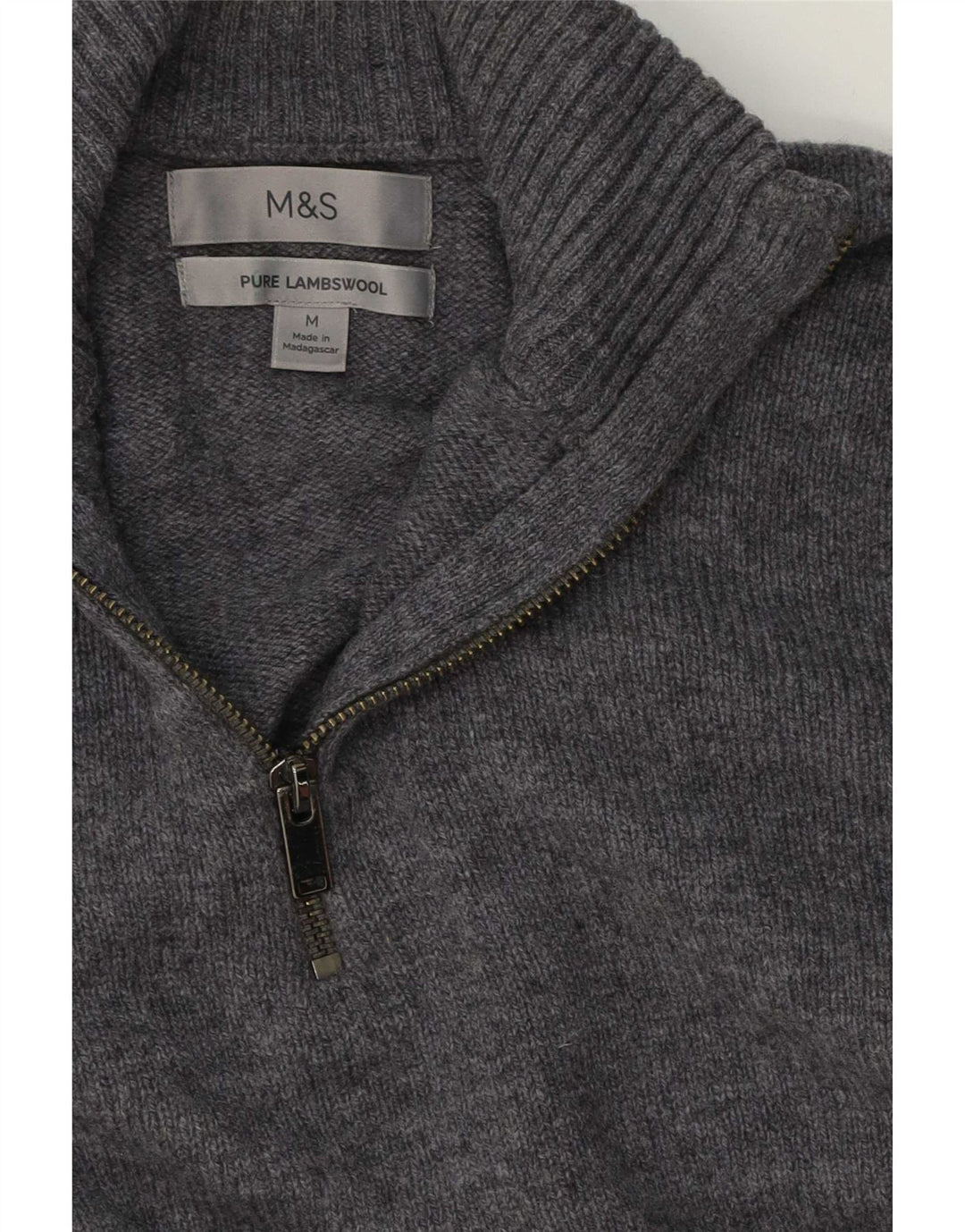 Maglione da uomo Marks & Spencer con zip e collo in lana d'agnello grigio medio