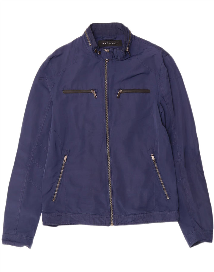 ZARA Mens Bomber Jacket UK 38 Medium Navy Blue