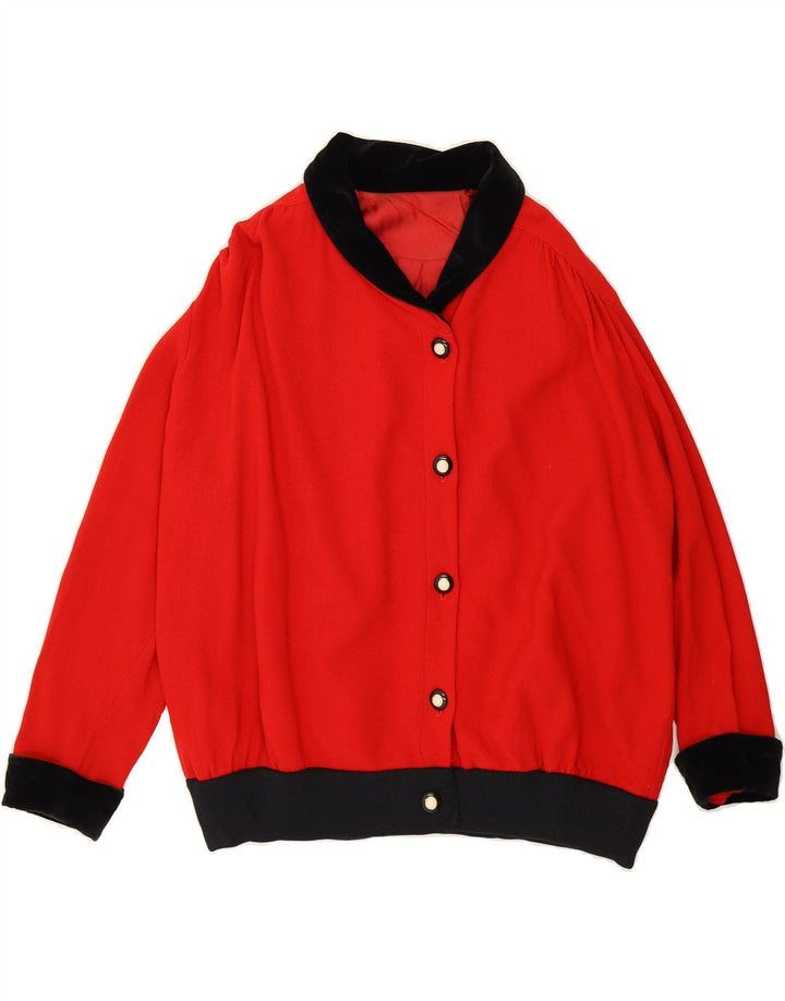 VINTAGE Womens Oversized 3/4 Sleeve Bomber Jacket UK 16 Large Red Wool Vintage Vintage and Second-Hand Vintage from Messina Hembry 