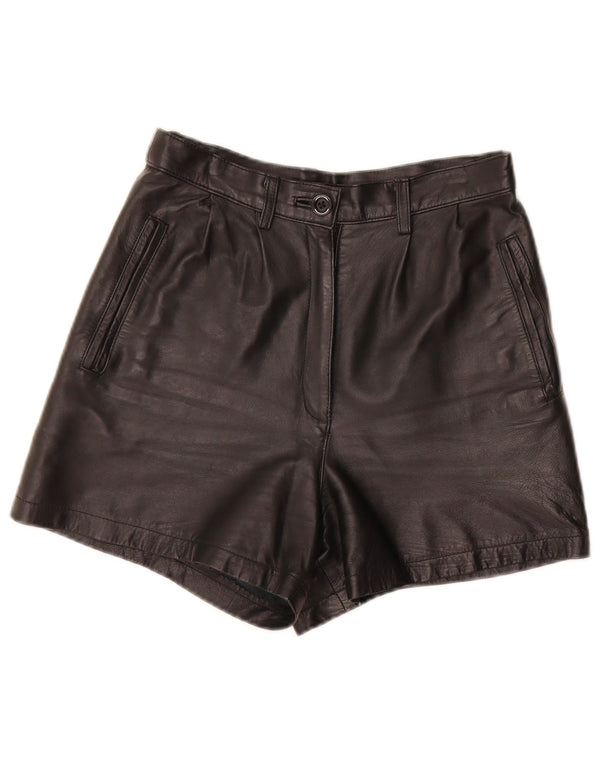 Pantaloncini vintage in pelle a vita alta da donna IT 40 piccoli W27 neri