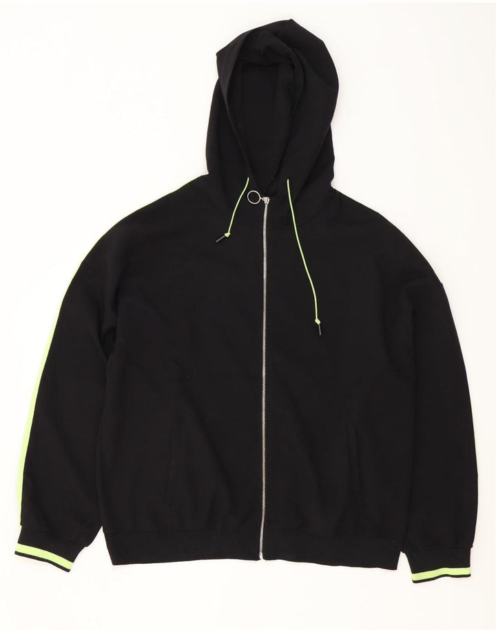 Felpa con cappuccio e zip oversize da donna ZARA UK 16 grande poliestere nero