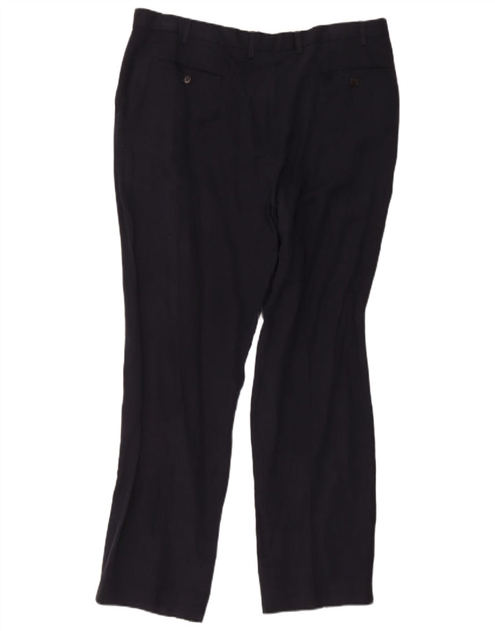 Pantaloni da abito con pegging da uomo Marks & Spencer W40 L33 blu navy in seta