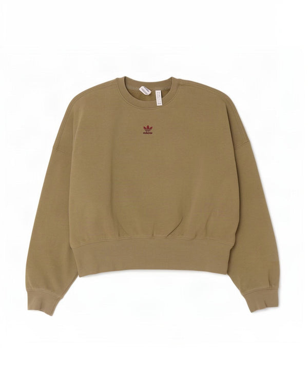 Felpa oversize con grafica da donna Adidas, maglione UK 6 XS, cotone kaki