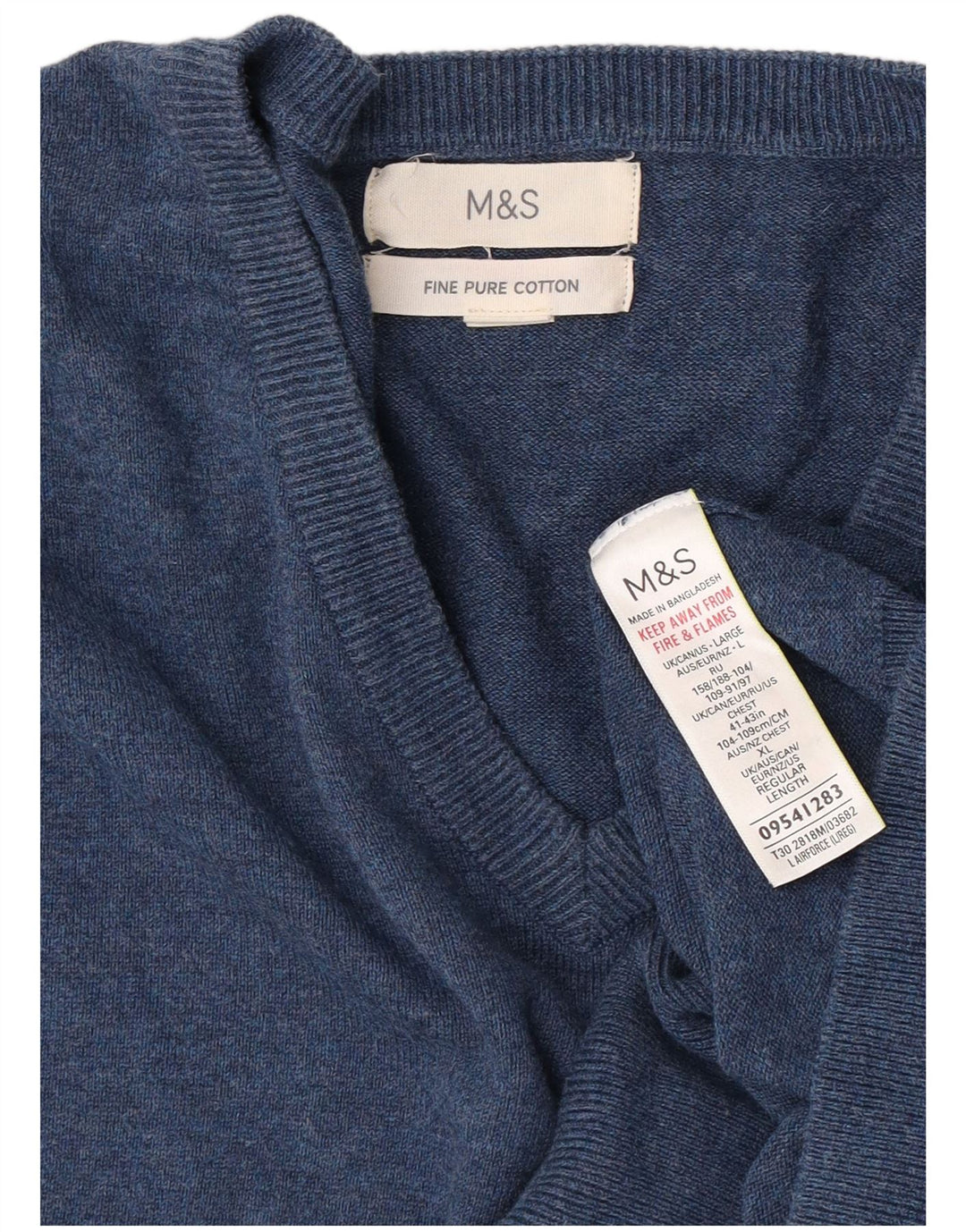 Maglione maglione con scollo a V da uomo Marks & Spencer grande cotone blu