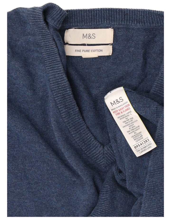 Maglione maglione con scollo a V da uomo Marks & Spencer grande cotone blu