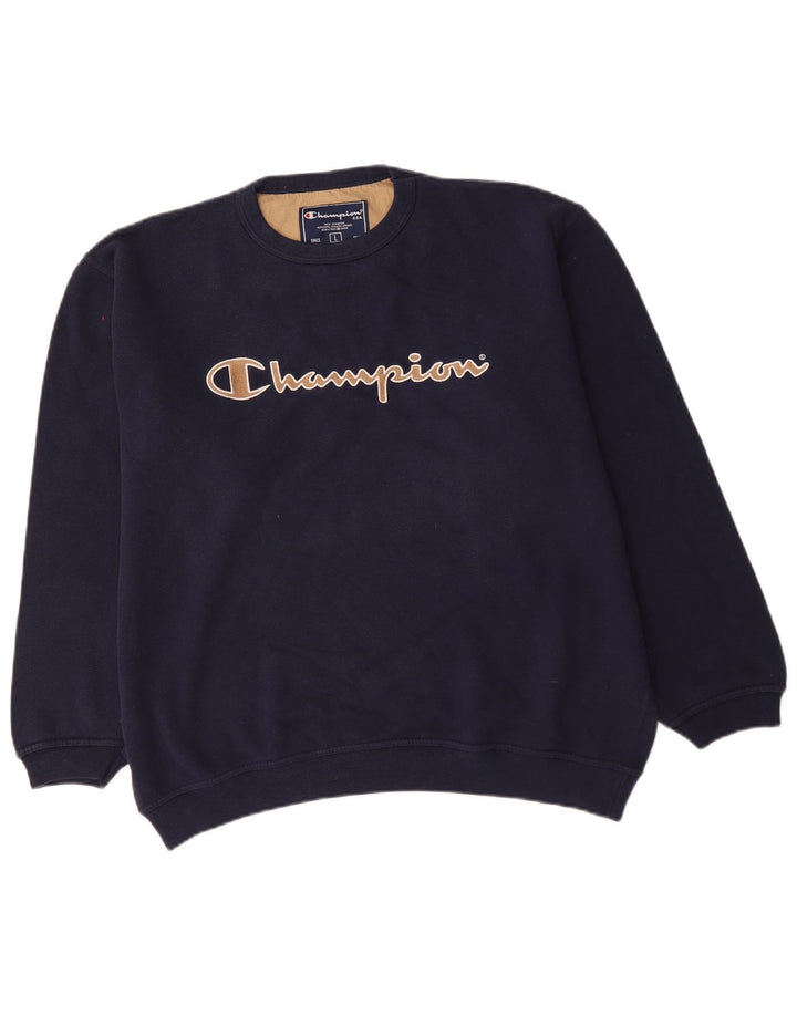 Felpa grafica da uomo Champion, maglione grande, cotone blu navy