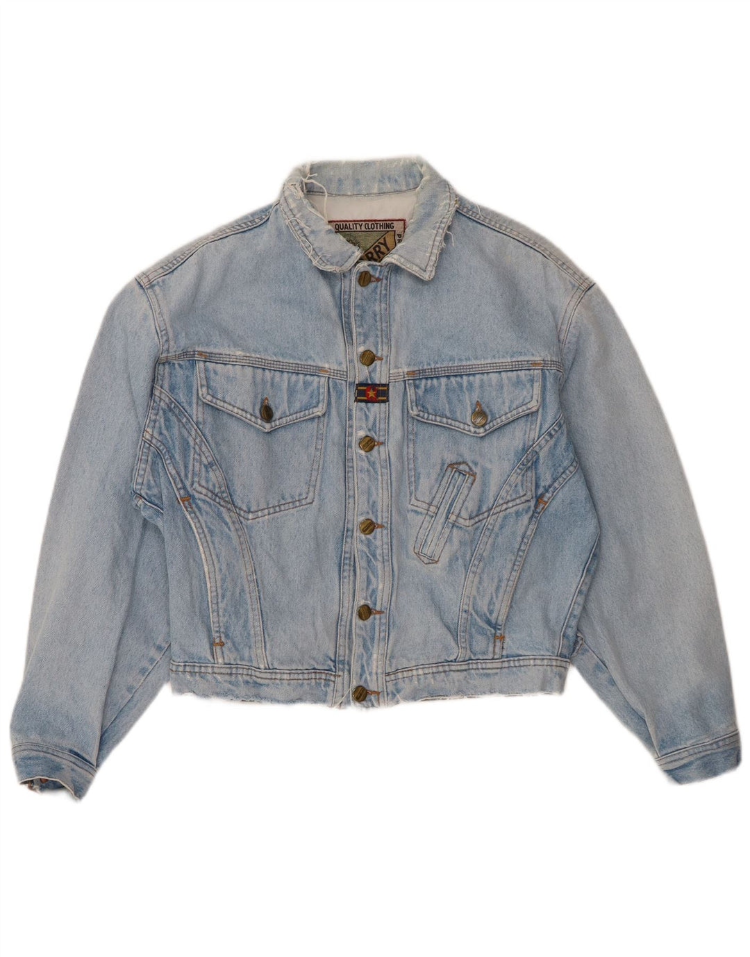 Giacca di jeans oversize da donna QUARRY UK 10 piccola in cotone blu