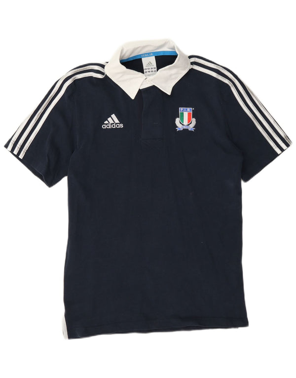 Polo Adidas Italia da uomo piccola in cotone color block blu navy