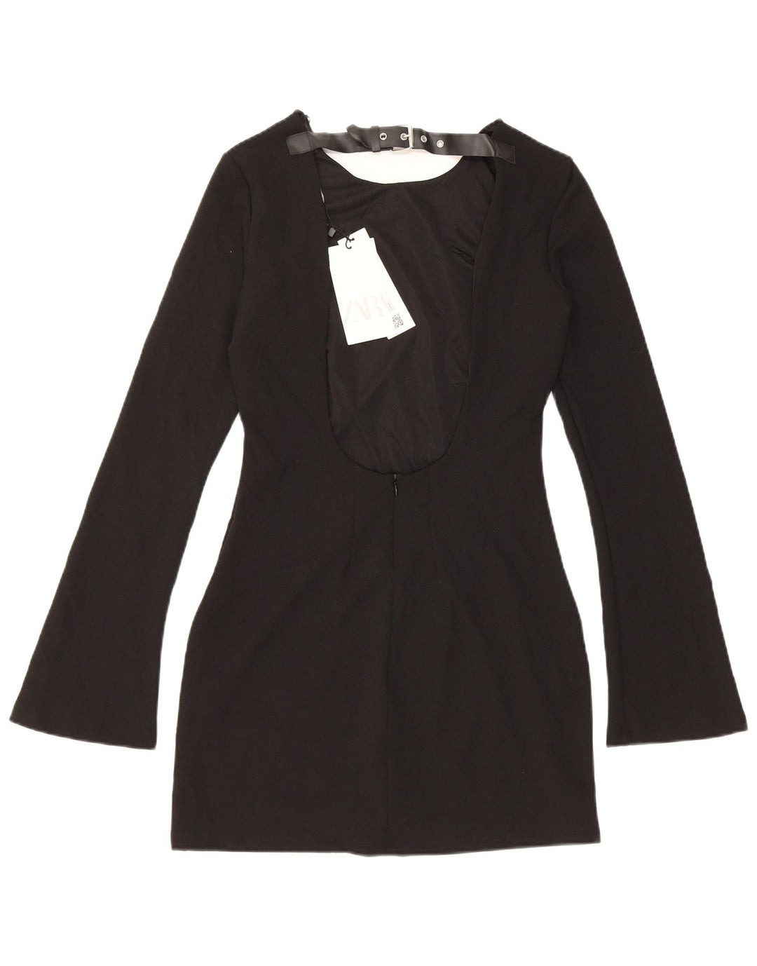 Abito tubino a maniche lunghe da donna Zara UK 12 poliestere nero medio