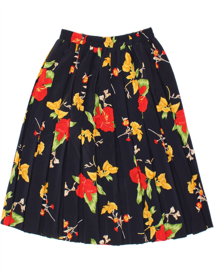 VINTAGE Womens Pleated Skirt XL W36  Black Floral Polyester Vintage Vintage and Second-Hand Vintage from Messina Hembry 