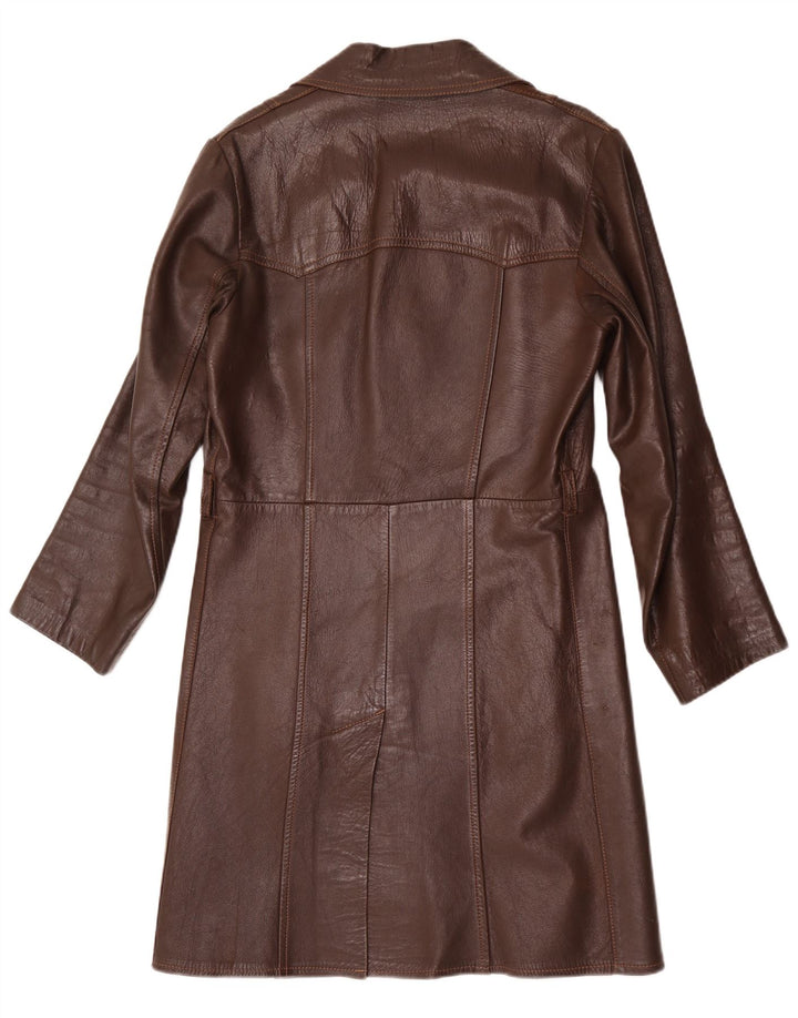 Cappotto in pelle vintage da donna UK 14 Marrone medio