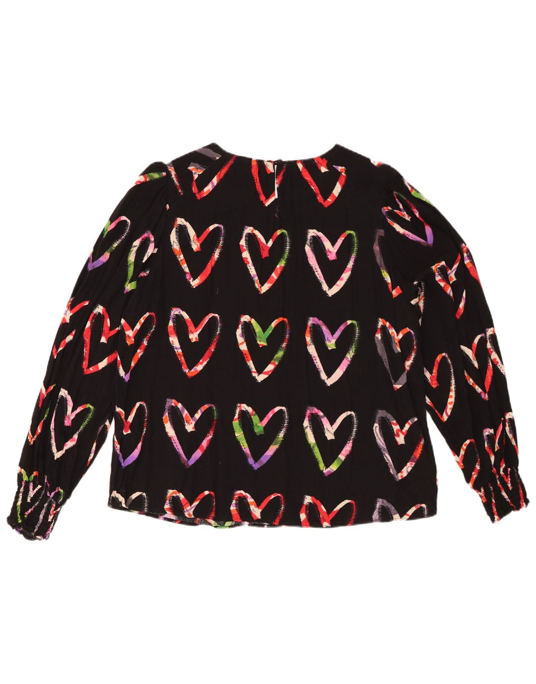 Desigual Camicetta a maniche lunghe da donna Top UK 16 Grande cuore in viscosa nera