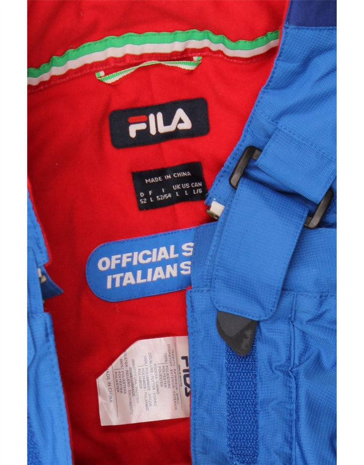 Pantaloni da sci Fila da uomo con grafica salopette grande in poliestere color block blu