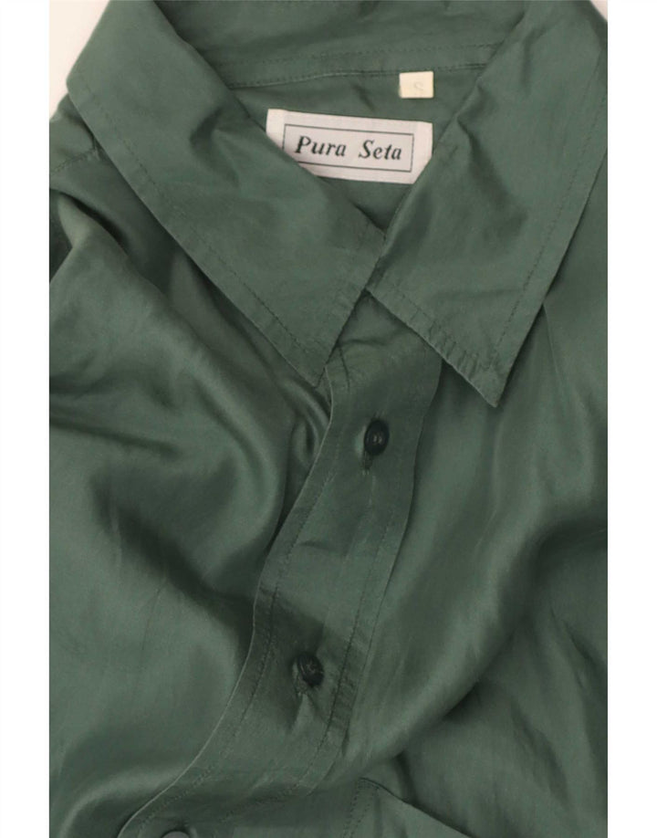 Camicia vintage da uomo ampia vestibilità piccola in seta verde