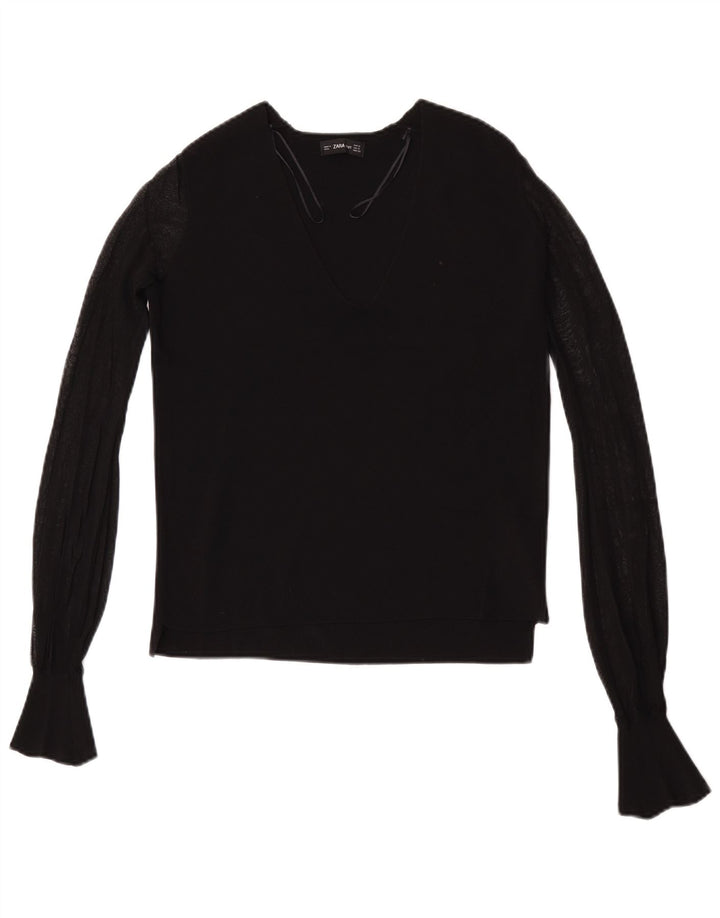 Top Zara da donna a maniche lunghe UK 10 Small in viscosa nera