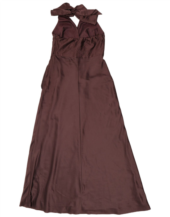 Abito maxi da donna di debutto con scollo all'americana UK 12 Poliestere marrone medio