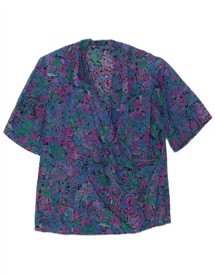 Top camicetta da donna VINTAGE UK 12 floreale multicolore medio