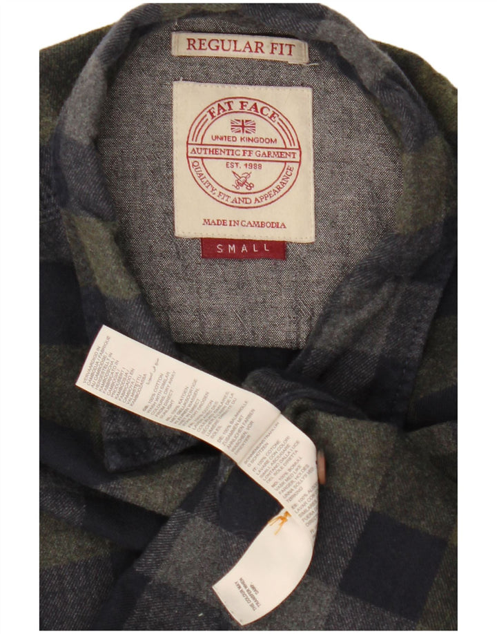 Fat Face Camicia da uomo in flanella vestibilità regolare piccola in cotone a quadretti blu navy