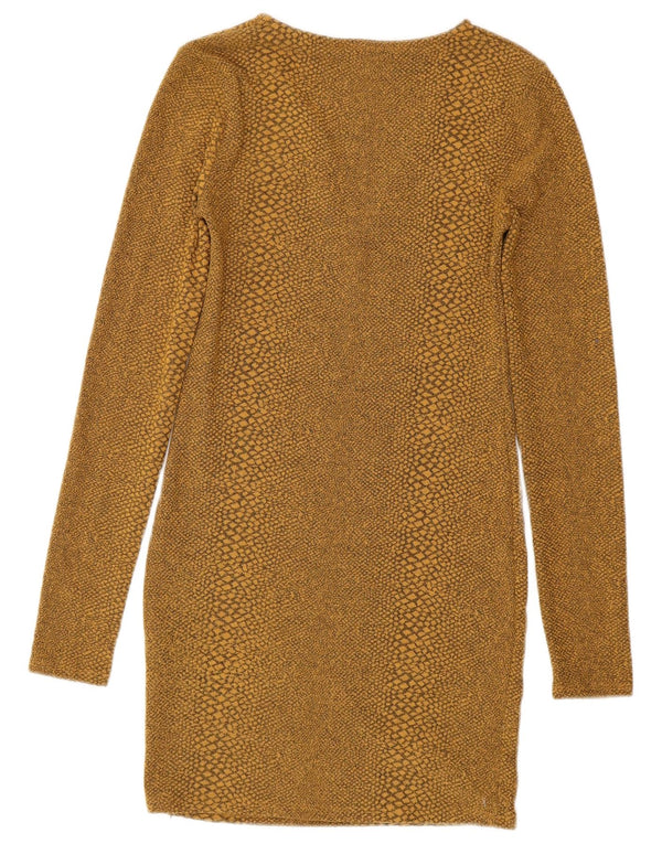 Vestito aderente a maniche lunghe da donna ZARA UK 8 piccola stampa animalier gialla