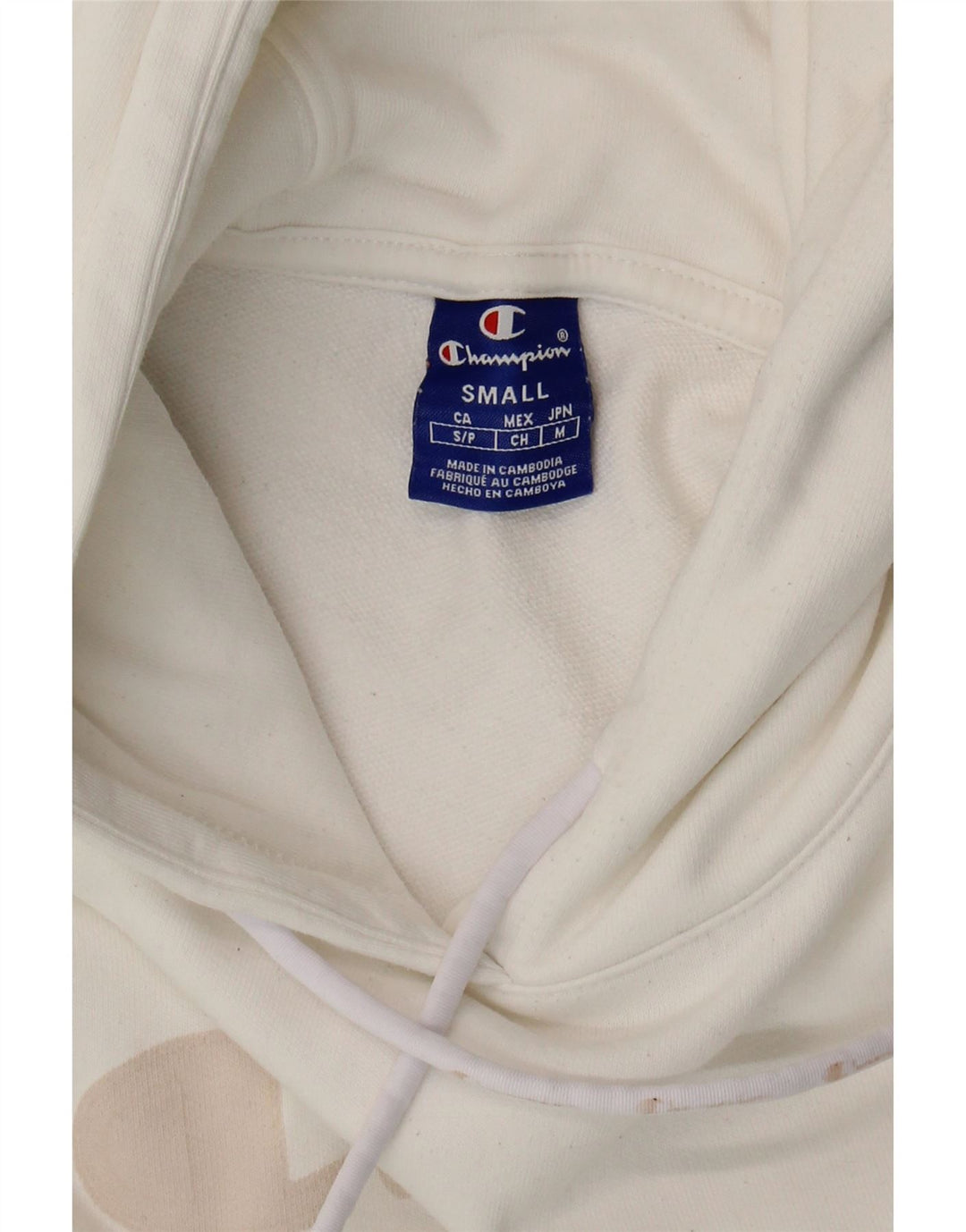 CHAMPION Womens Oversized Graphic Hoodie Jumper UK 10 Small White Vintage Champion and Second-Hand Champion from Messina Hembry 