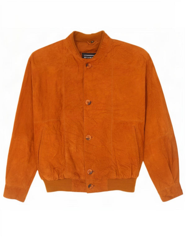 Giubbotto bomber vintage in pelle scamosciata da uomo IT 50 grande in pelle marrone