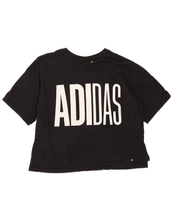 T-shirt grafica corta da donna ADIDAS UK 16/18 grande cotone nero
