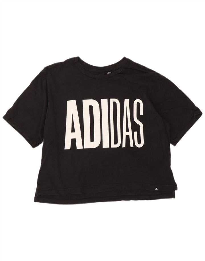 T-shirt grafica corta da donna ADIDAS UK 16/18 grande cotone nero