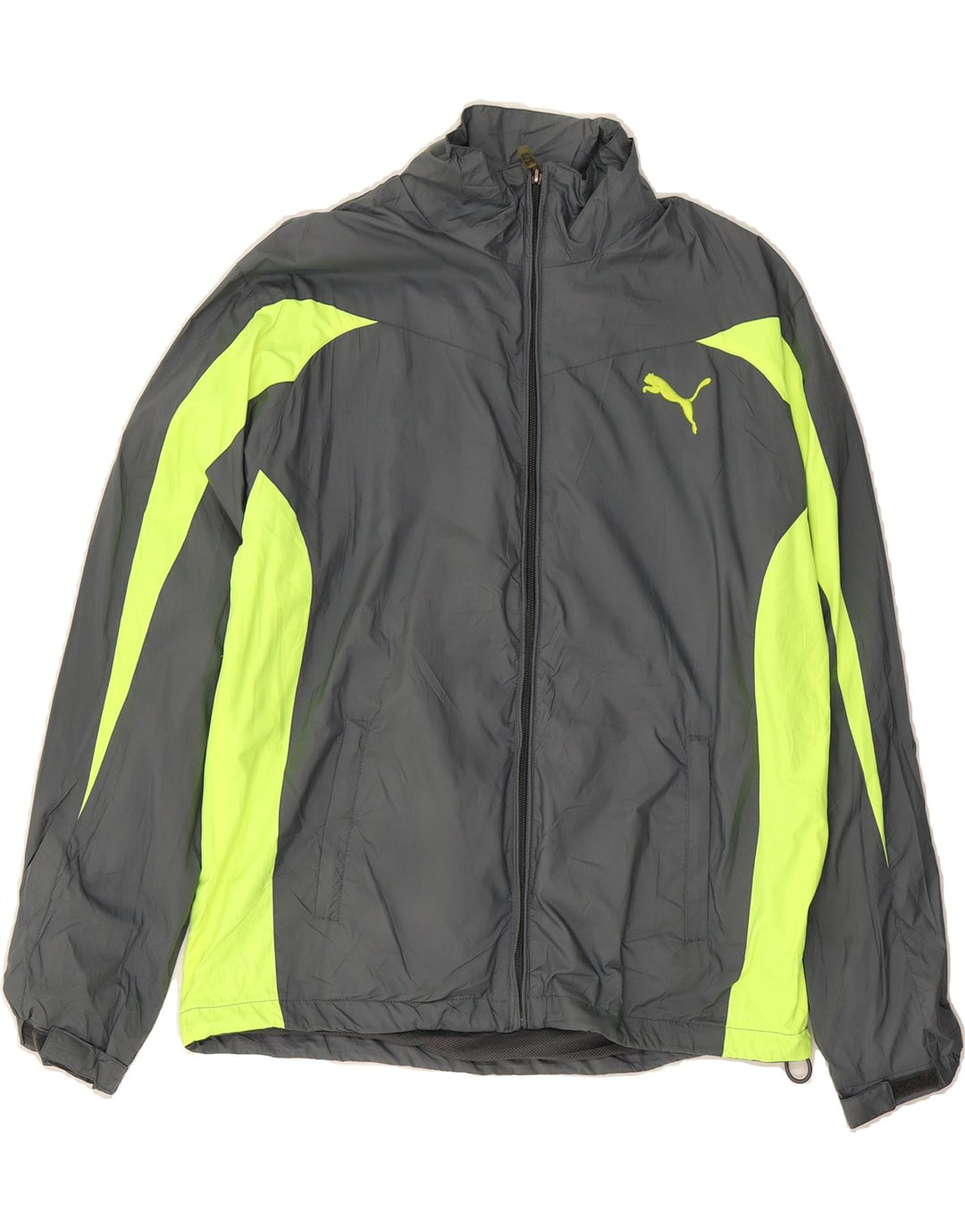 PUMA Boys Oversized Rain Jacket 7-8 Years Small Grey Colourblock Polyester Vintage Puma and Second-Hand Puma from Messina Hembry 