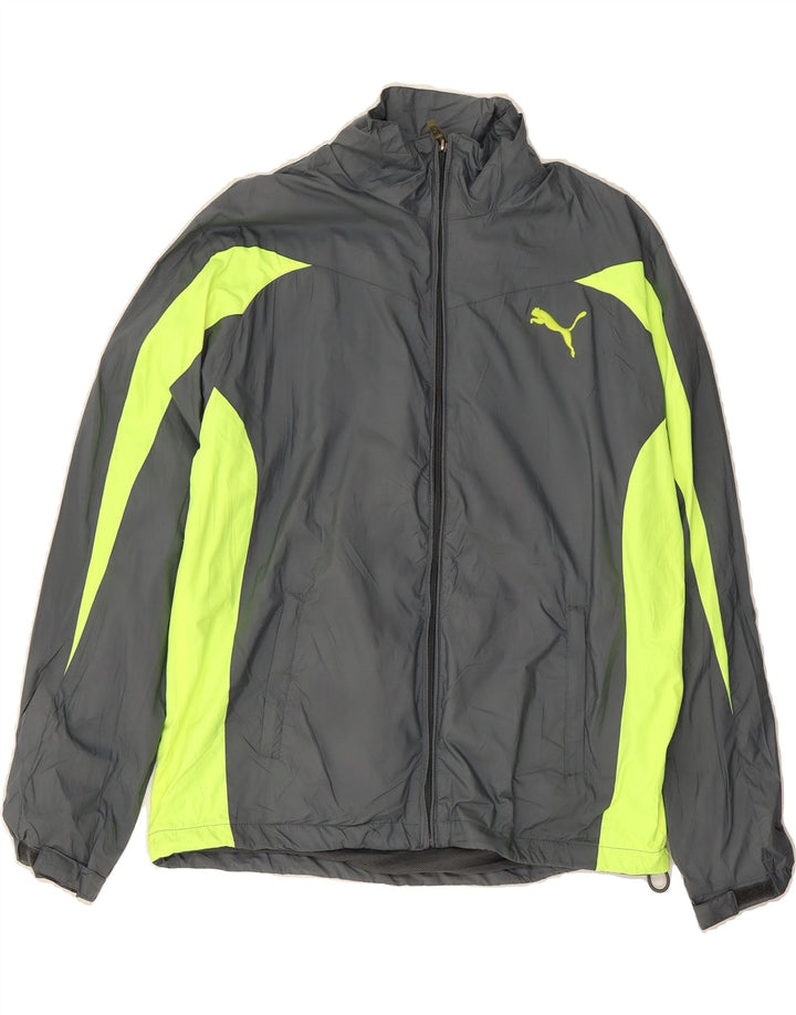 PUMA Boys Oversized Rain Jacket 7-8 Years Small Grey Colourblock Polyester Vintage Puma and Second-Hand Puma from Messina Hembry 