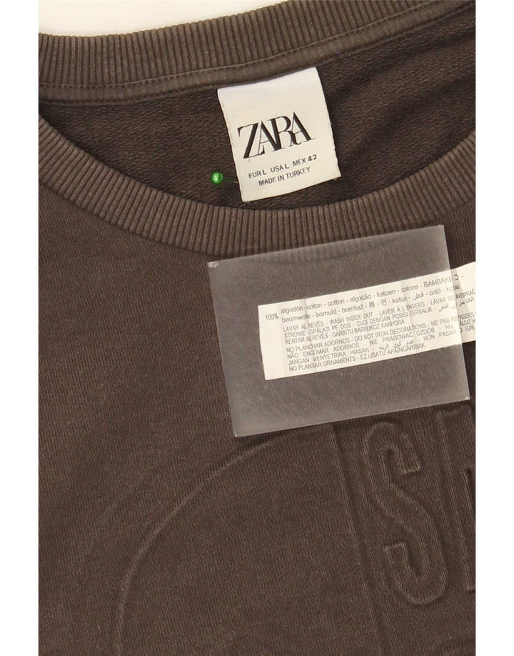 Felpa grafica da uomo Zara Maglione grande in cotone marrone