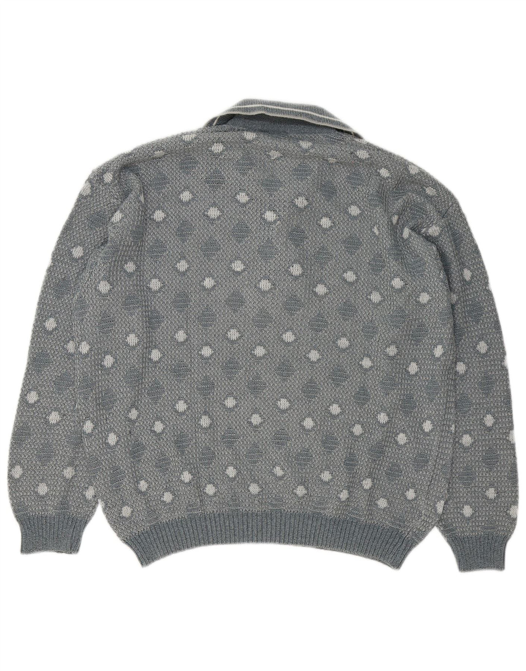 Maglione vintage da uomo con collo a polo, grande grigio geometrico