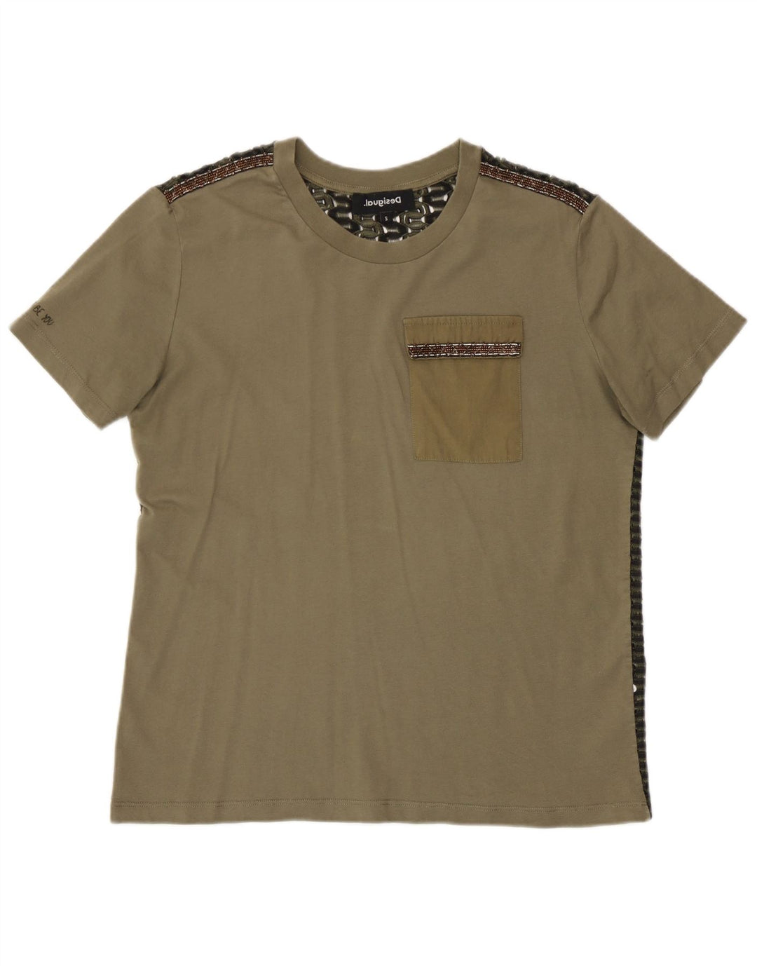 Desigual T-shirt da donna Top UK 10 Small Khaki Poliestere