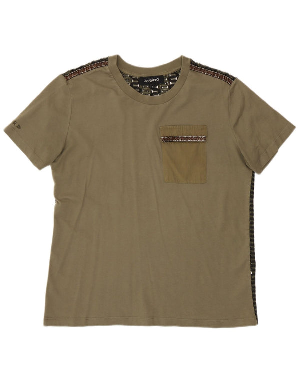 Desigual T-shirt da donna Top UK 10 Small Khaki Poliestere