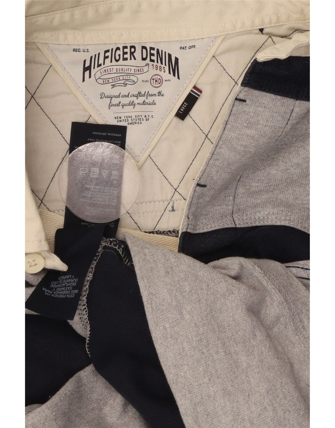 TOMMY HILFIGER Polo da rugby grafica da uomo, grande, a righe blu navy