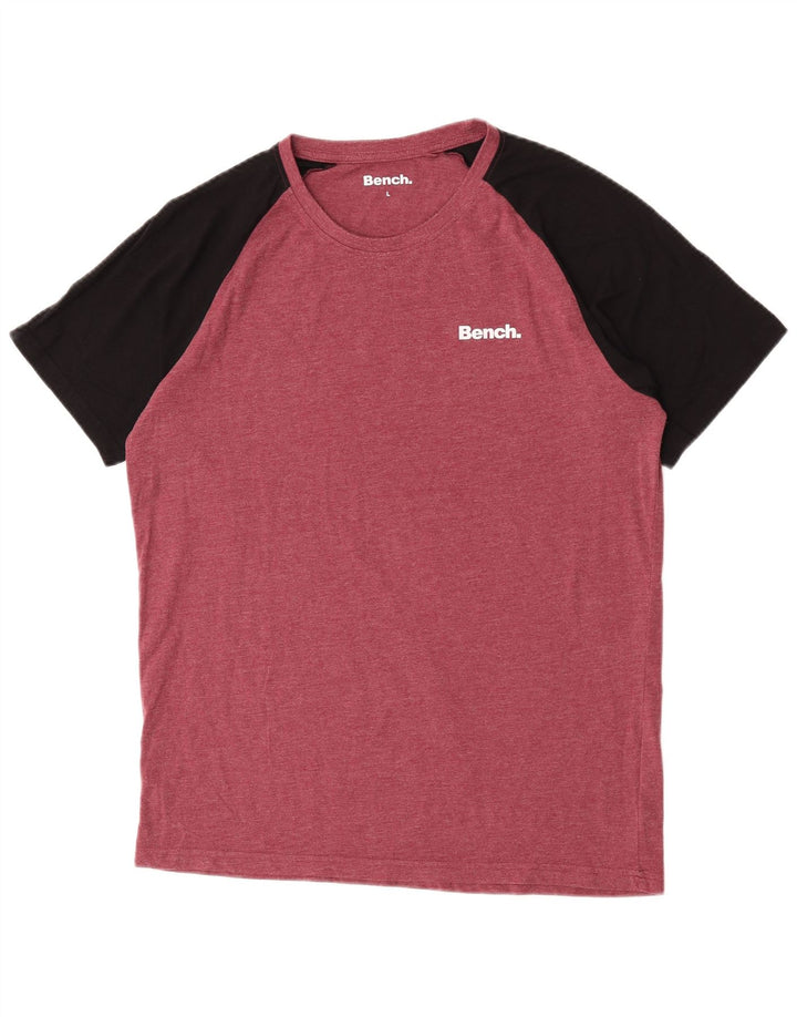 T-shirt regolare da uomo a maniche corte Bench, taglia grande, in cotone color block rosso