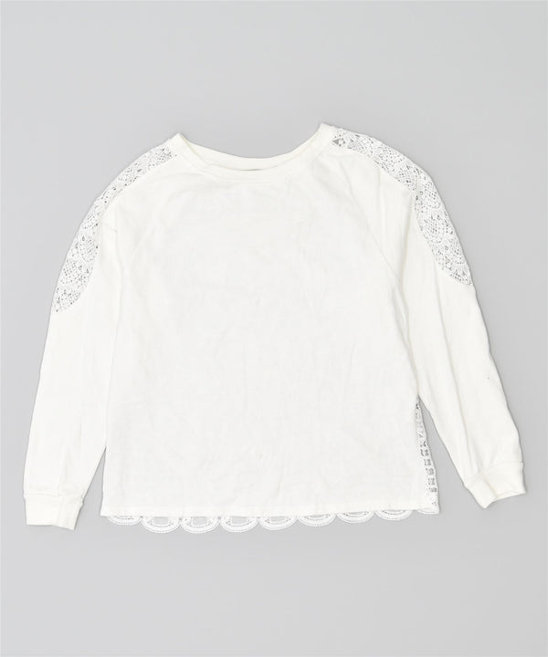 DESIGUAL Donna Felpa Oversize Maglione UK 14 Grande Cotone Bianco