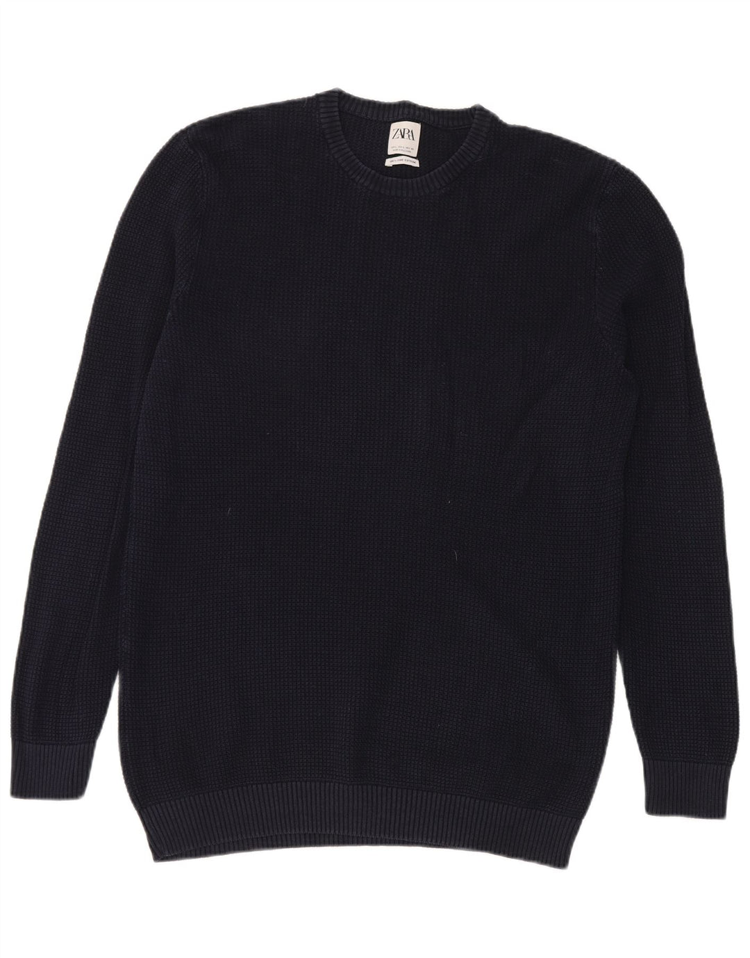 Maglione maglione girocollo da uomo Zara grande in cotone blu navy